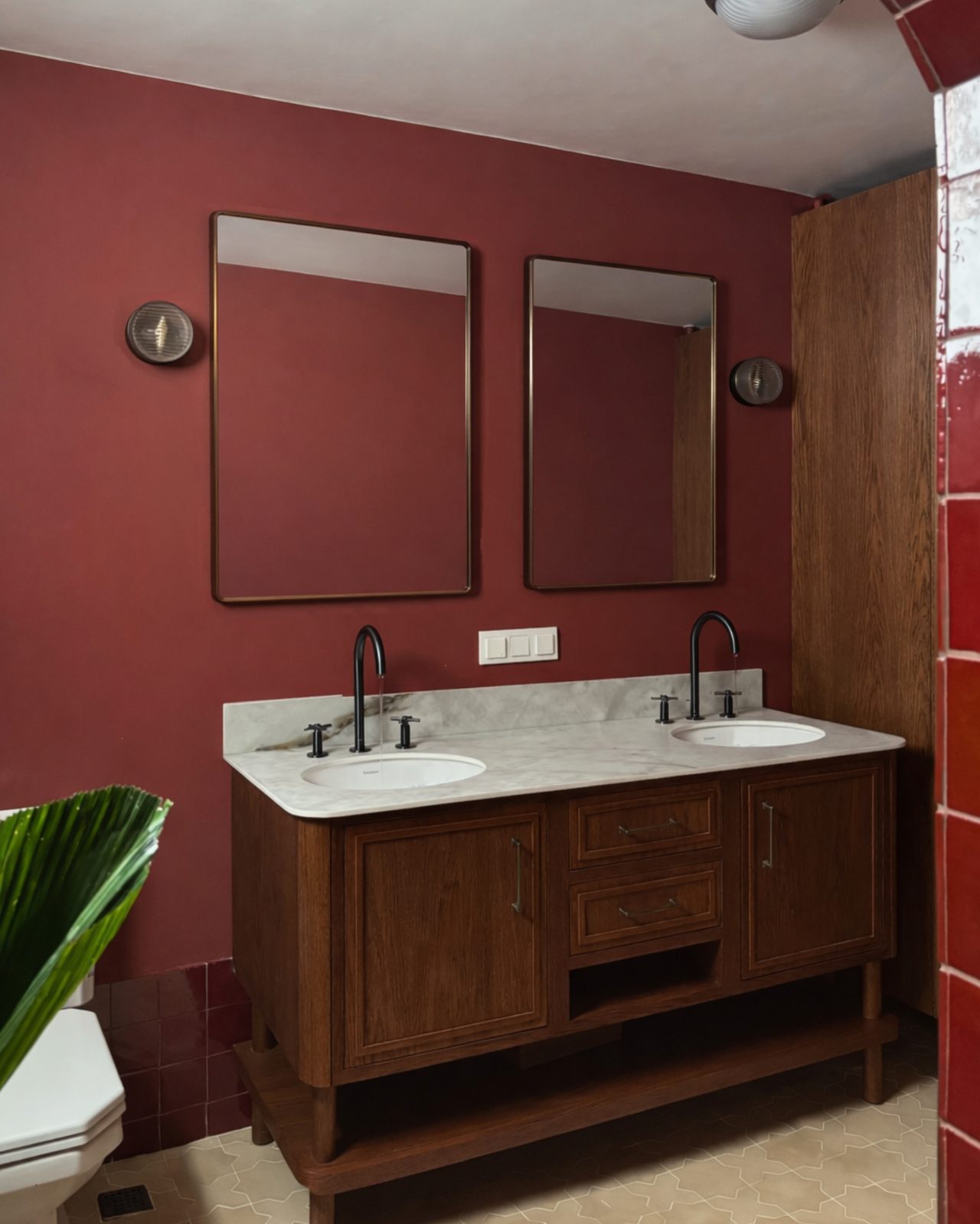 Green tile banquette