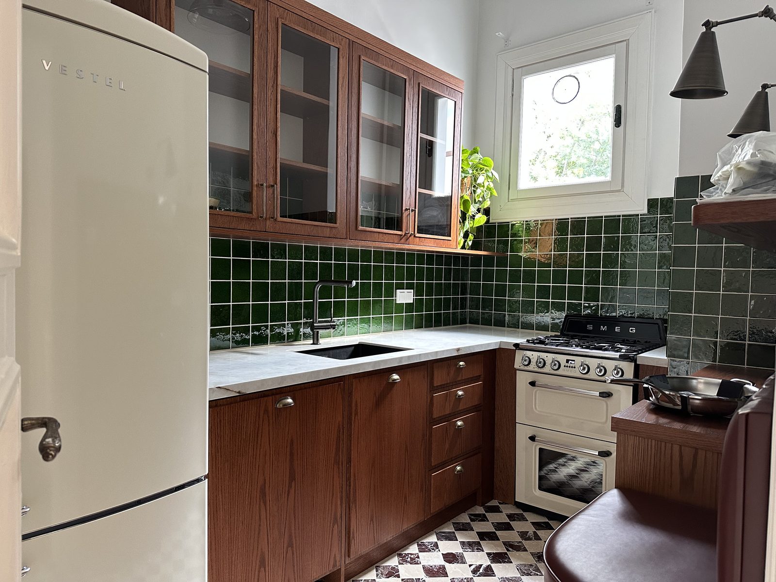 Green tiled kitchen